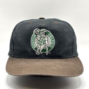 Vintage 90s Boston Celtics Hat SnapBack Two Tone Black Dome NBA Cotton One Size